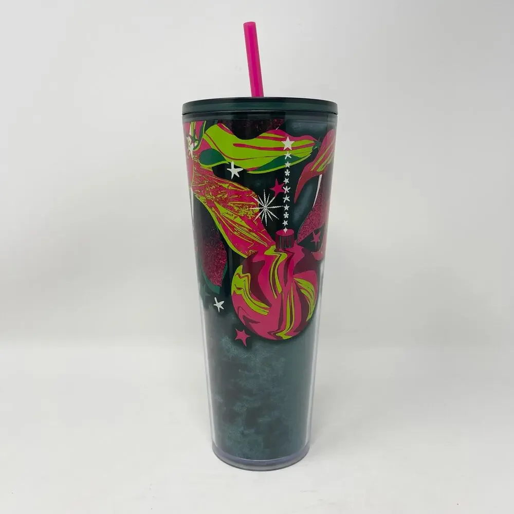 Starbucks Holiday 2023‎ Green Velvet Lined Tumbler Cup w/Straw